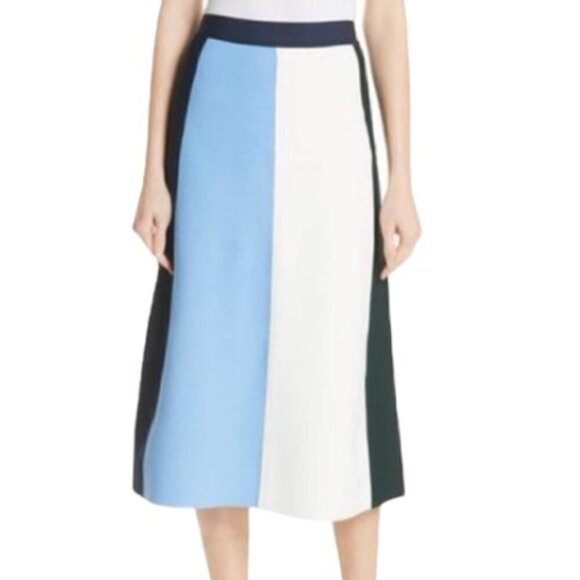 Tory Burch Sport Vertical Block Tech Knit Skirt Ace Blue & Snow M - Picture 1 of 5